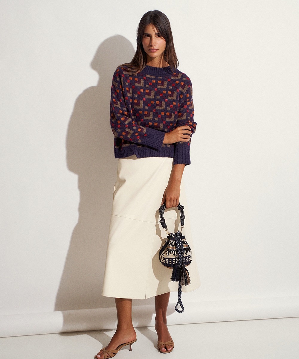 BOLSO CRUZADO M CON ASA DE MACRAMÉ - ELEANOR - NEGRO & BEIGE