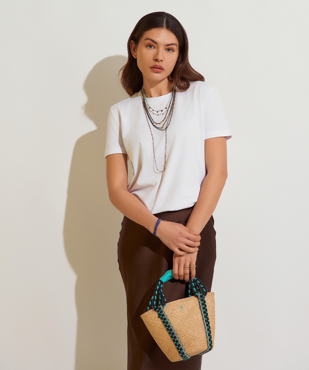 ESPALMADOR BASKET WITH CORD HANDLE - TURQUOISE & NAVY