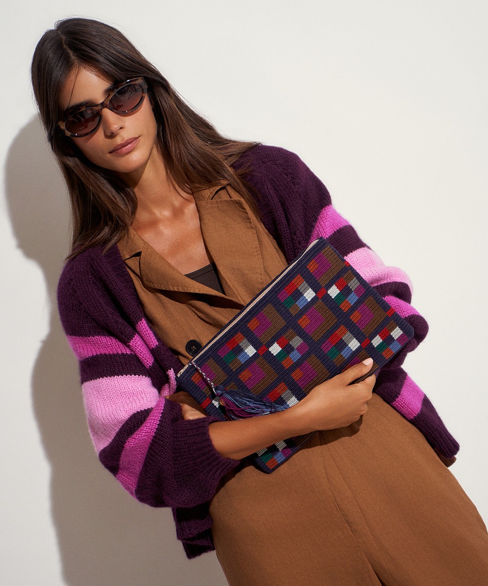 Clutch Bag- AUDREY - NAVY BLUE & MULTICOLOR