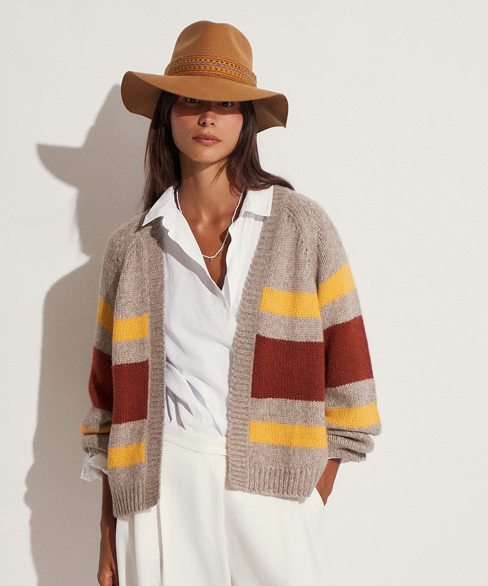 CÁRDIGAN JUANA DE BABY ALPACA - TOPO Y ROJO