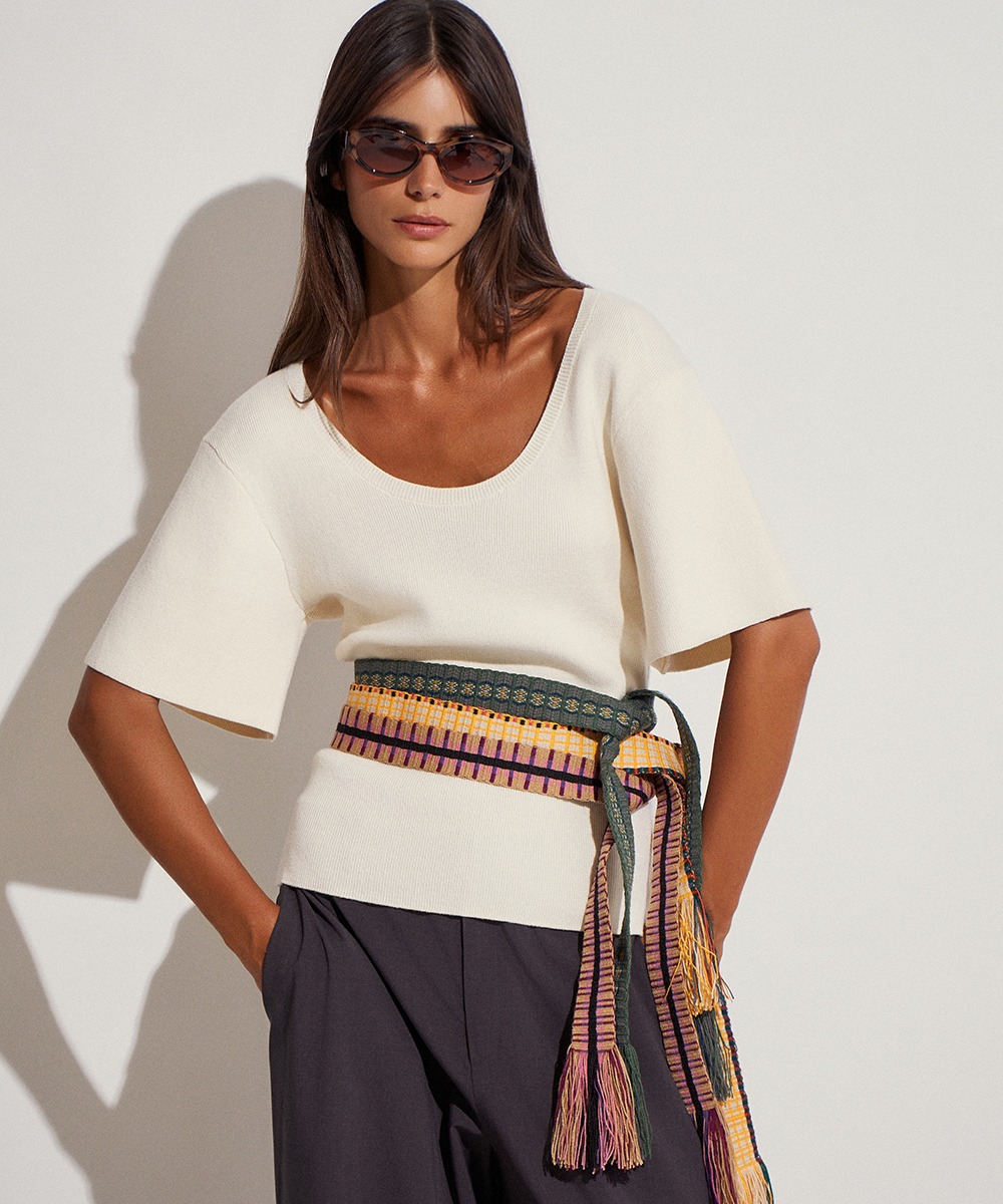 Belt with fringes beige & orange
