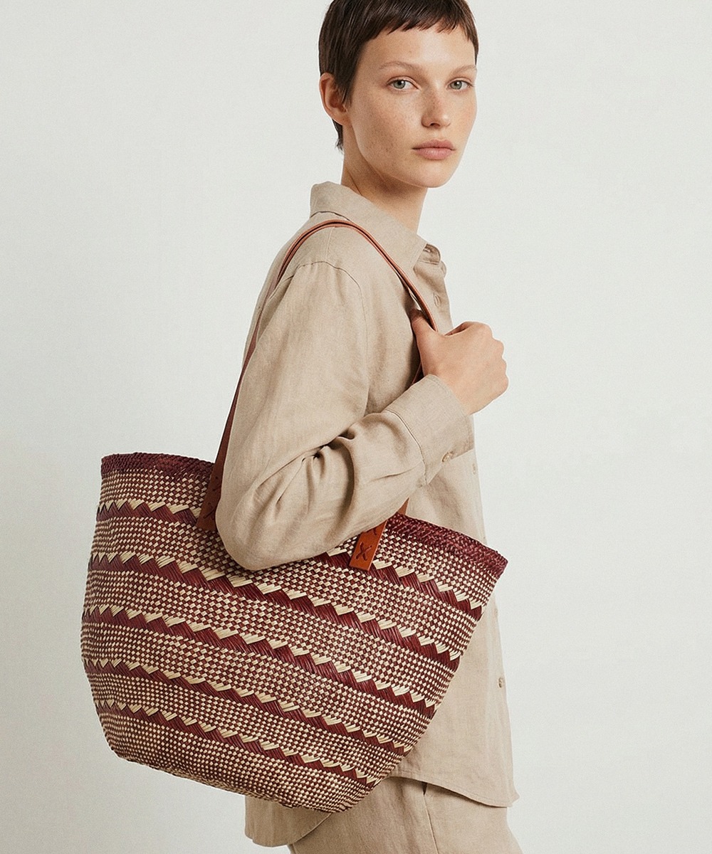 CANASTO BAG M - BURGUNDY & NATURAL