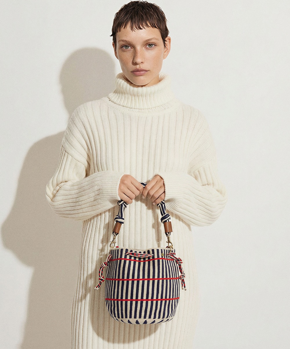 MITRA bag W/ MACRAME STRAP -PEACOCK - BEIGE & NAVY