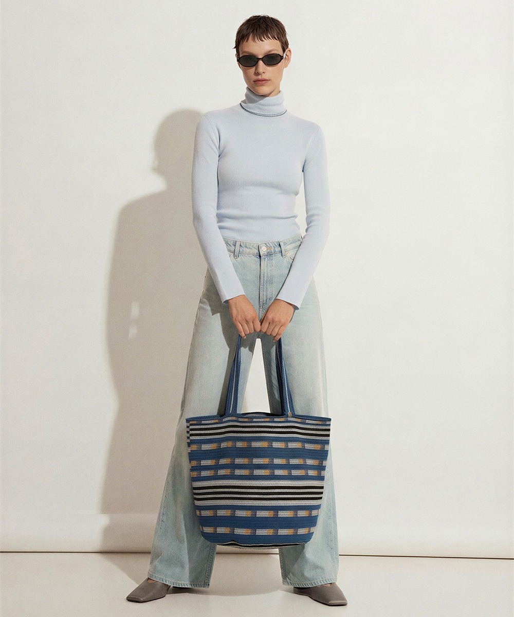 Bolso Tote - ANTLIA- AZUL Y TOSTADO