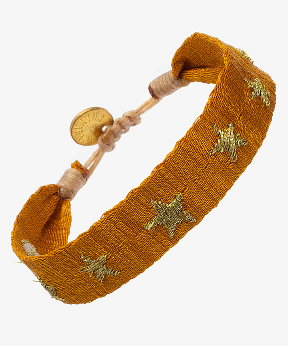 PULSERA BORDADA - MOSTAZA & ESTRELLAS DORADAS