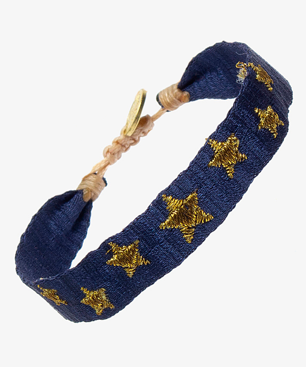 PULSERA BORDADA - AZUL MARINO & ESTRELLAS DORADAS