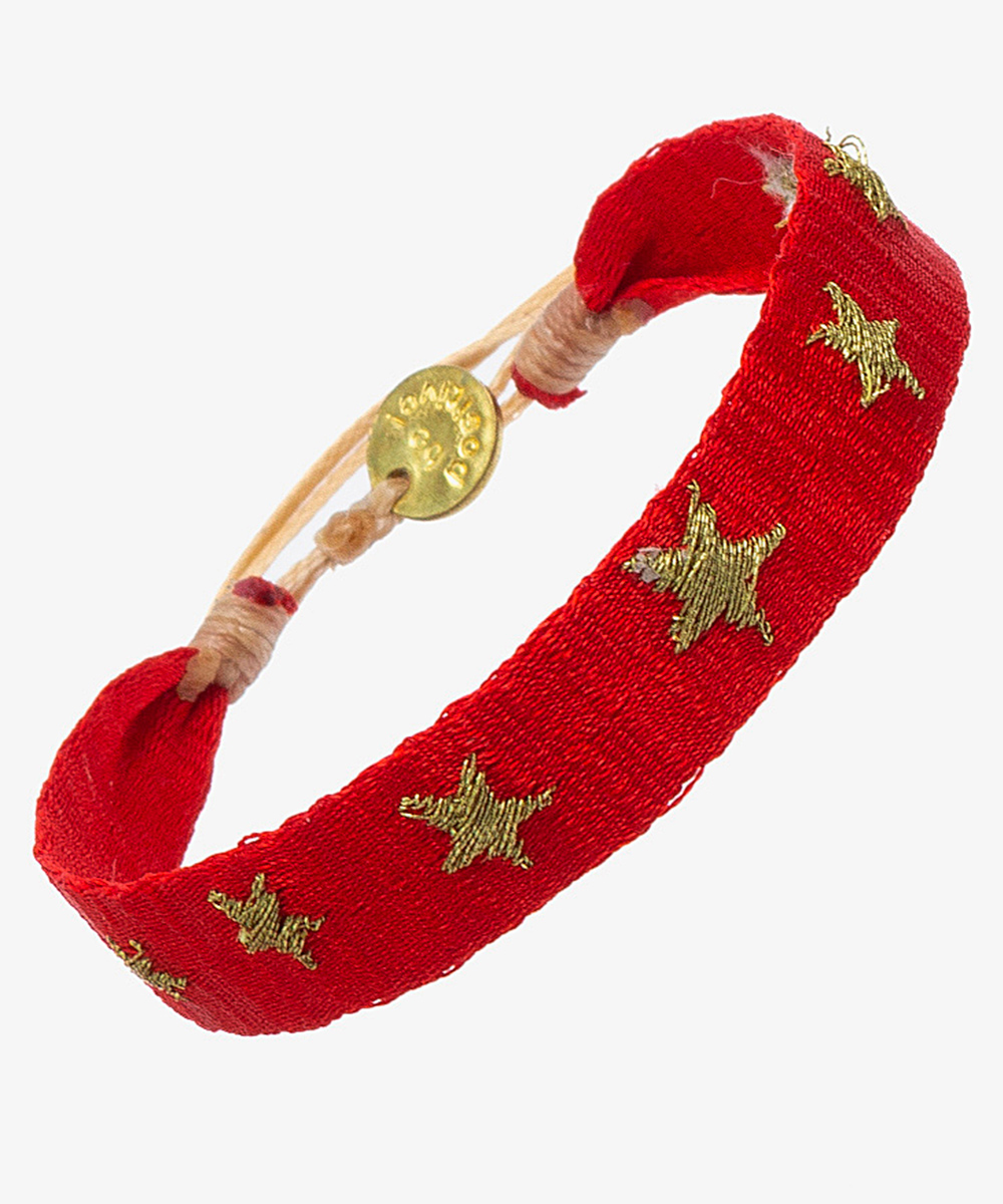 PULSERA BORDADA - ROJO & ESTRELLAS DORADAS