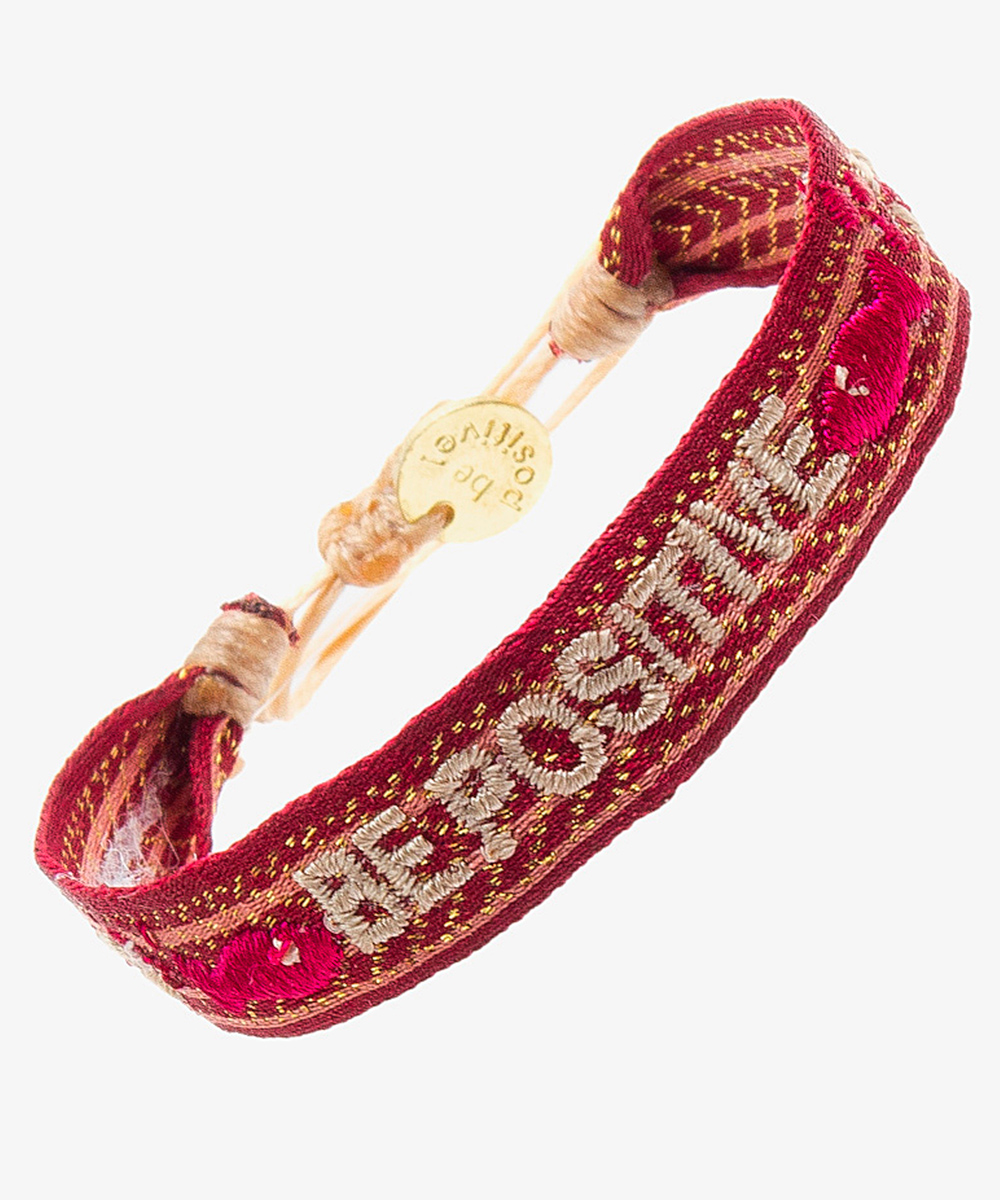 PULSERA BORDADA - "SE POSITIVO" BURDEOS Y BEIGE