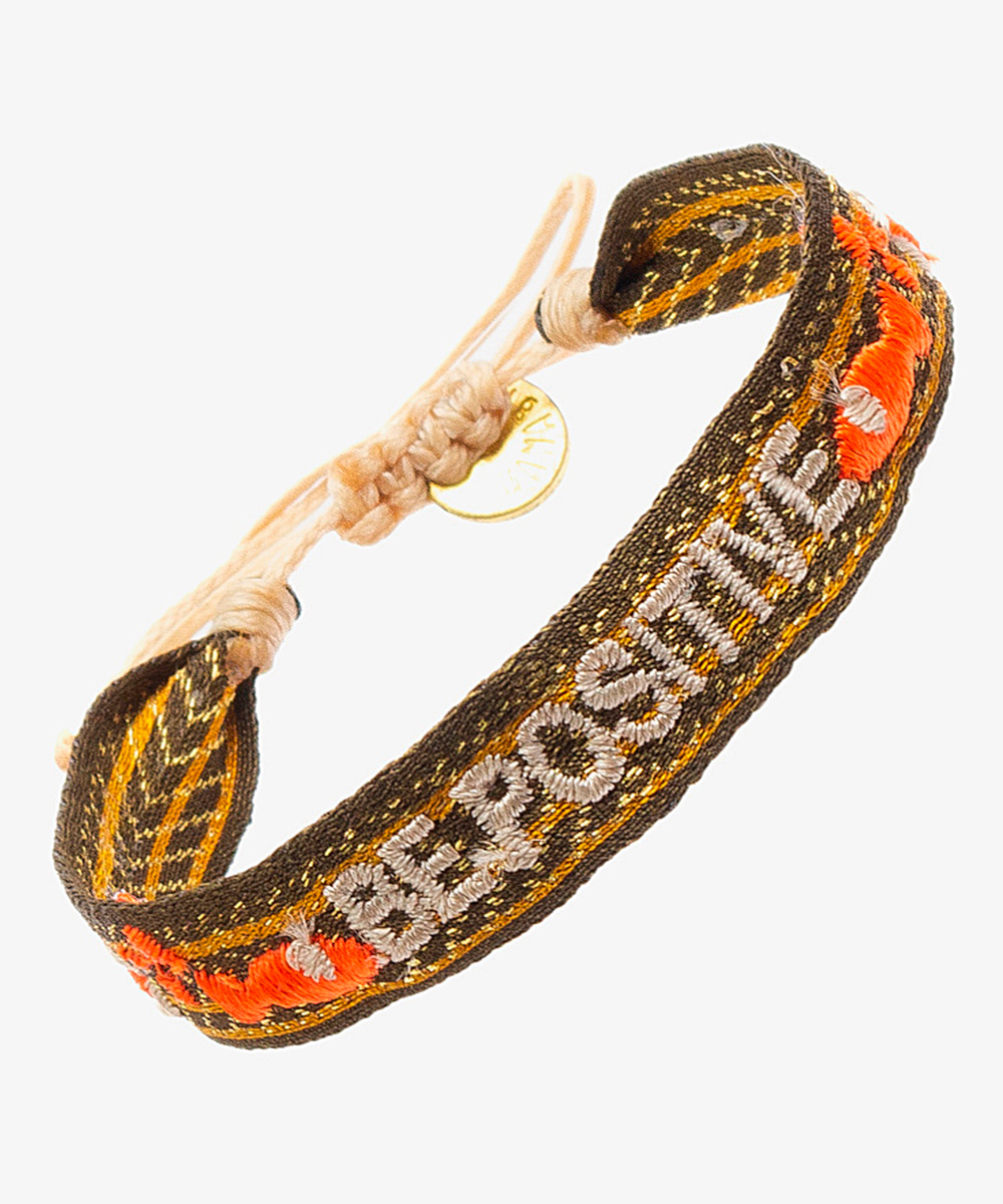 PULSERA BORDADA - "SE POSITIVA"  VERDE Y AMARILLO