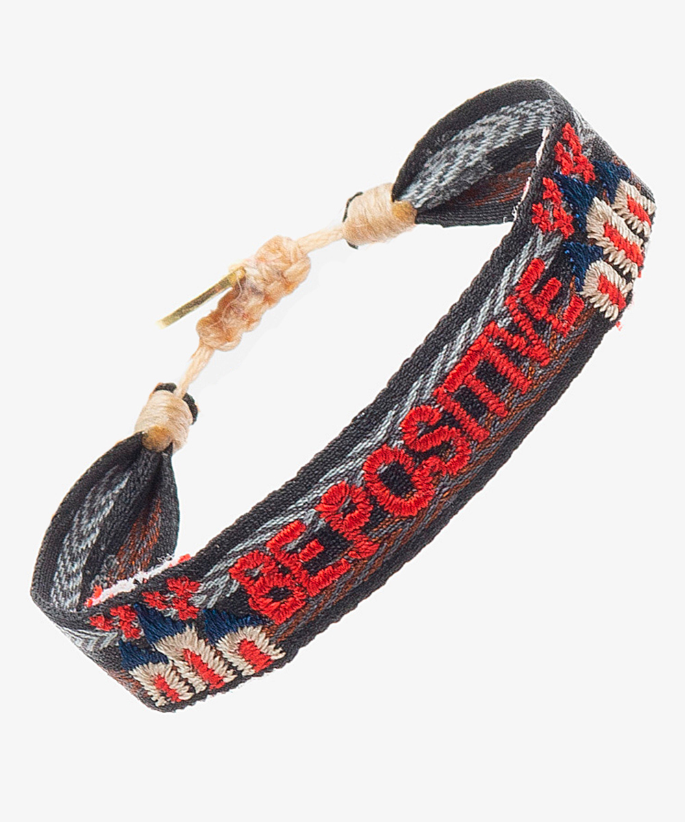 EMBROIDERED BRACELET - #BEPOSITIVE GRAY AND RED
