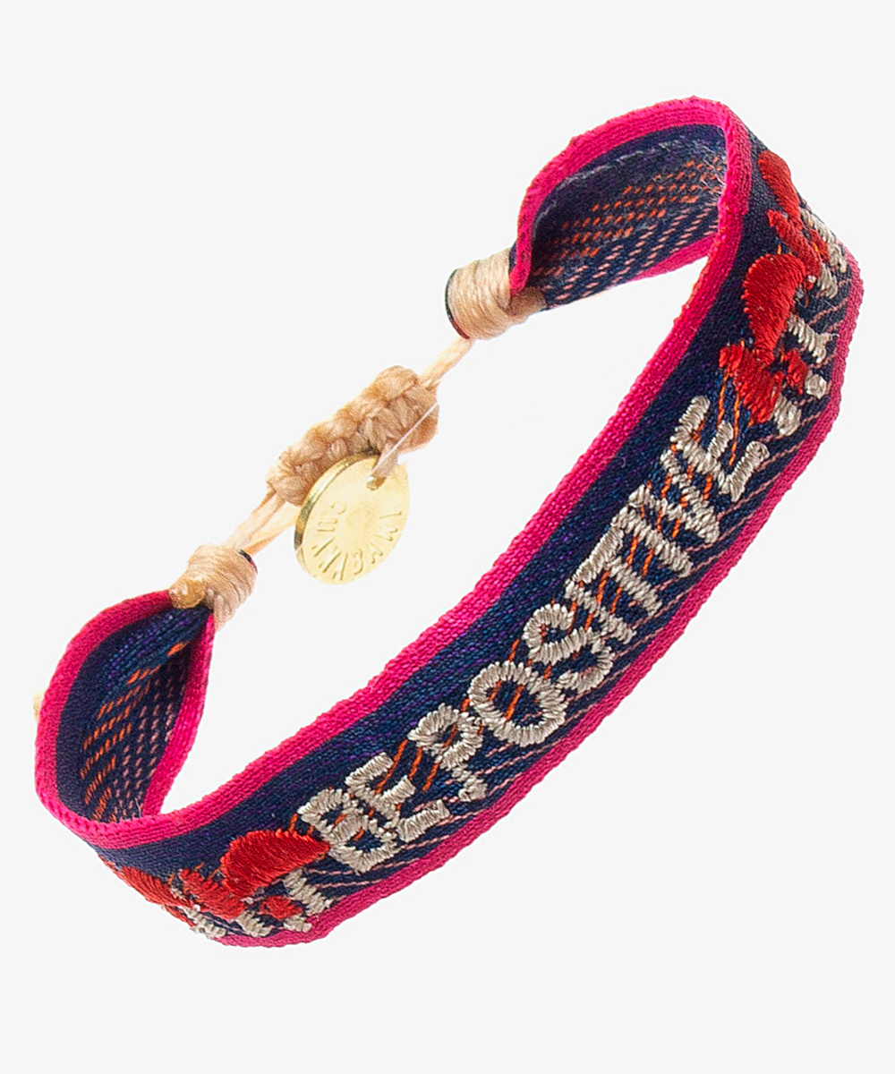 PULSERA BORDADA - "SE POSITIVA" AZUL MARINO Y FUCSIA