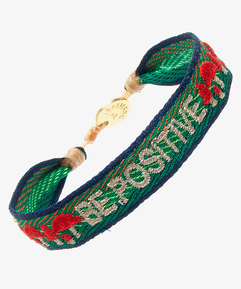 PULSERA BORDADA - "SE POSITIVO" VERDE Y AZUL