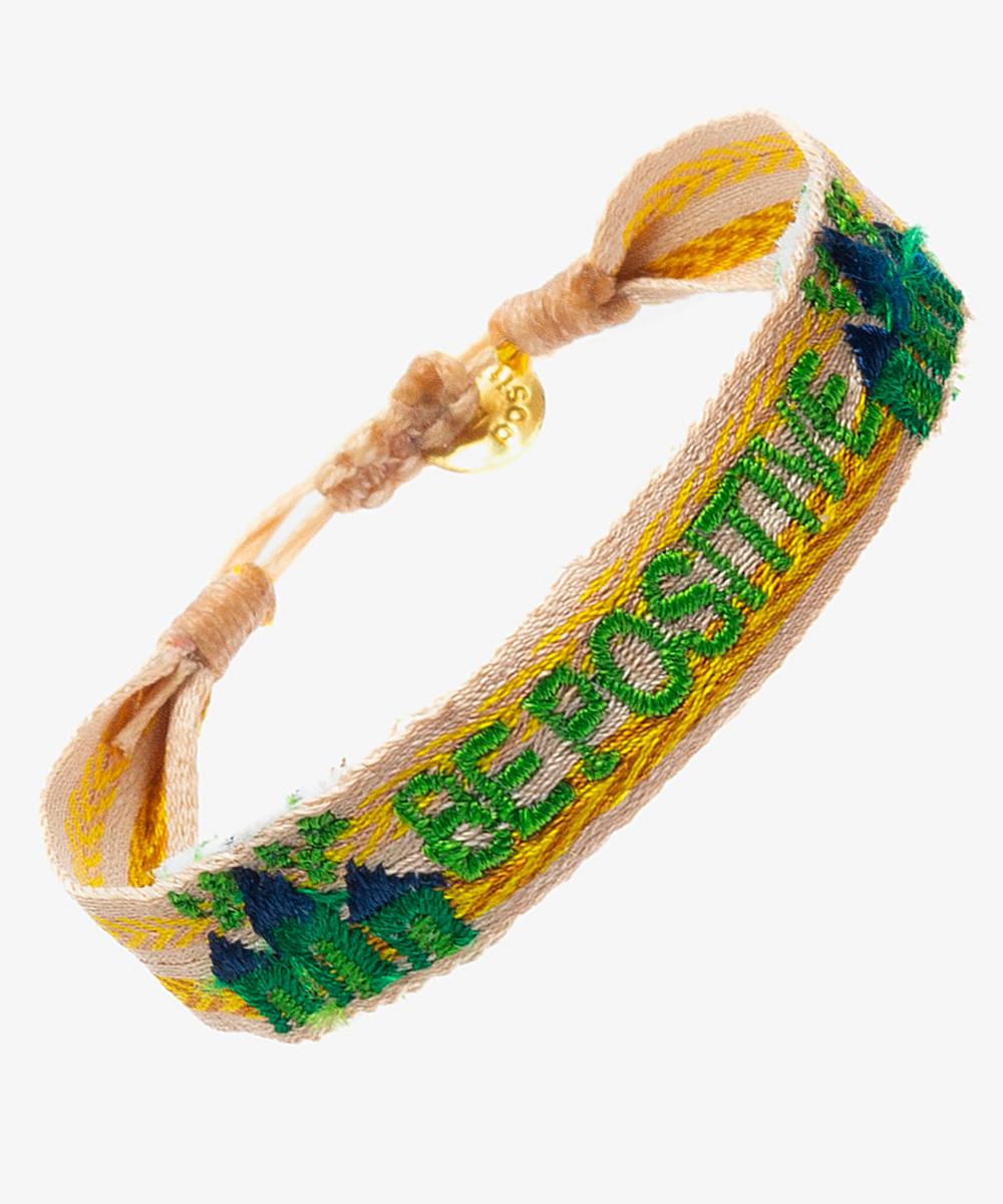 PULSERA BORDADA - "SE POSITIVO" BEIGE Y VERDE
