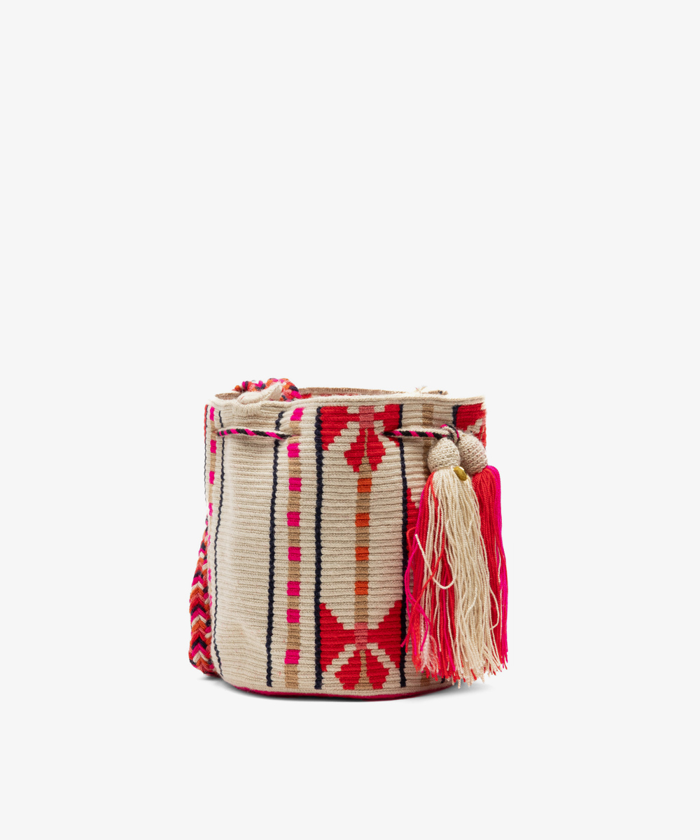 BOLSO CRUZADO M - CIRCINUS - BEIGE Y ROJO