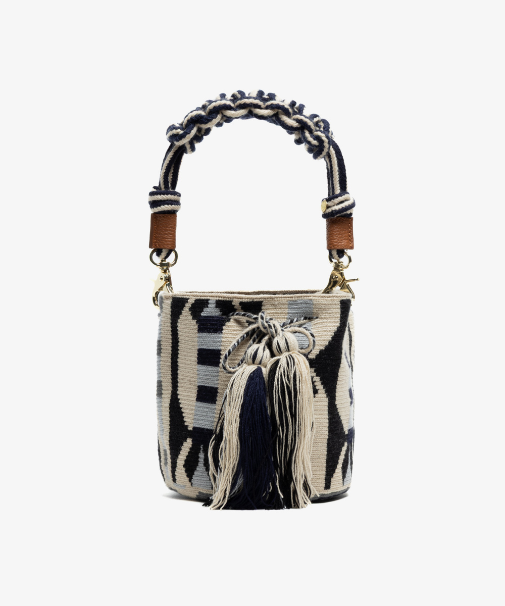 Crossbody Bag M with short macrame handle -  CIRCINUS - BEIGE & LIGHT GREY