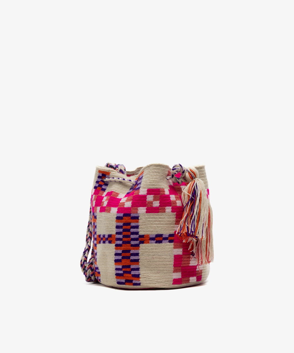 BOLSO CRUZADO M - DELPHINIUS - BEIGE Y FUCSIA