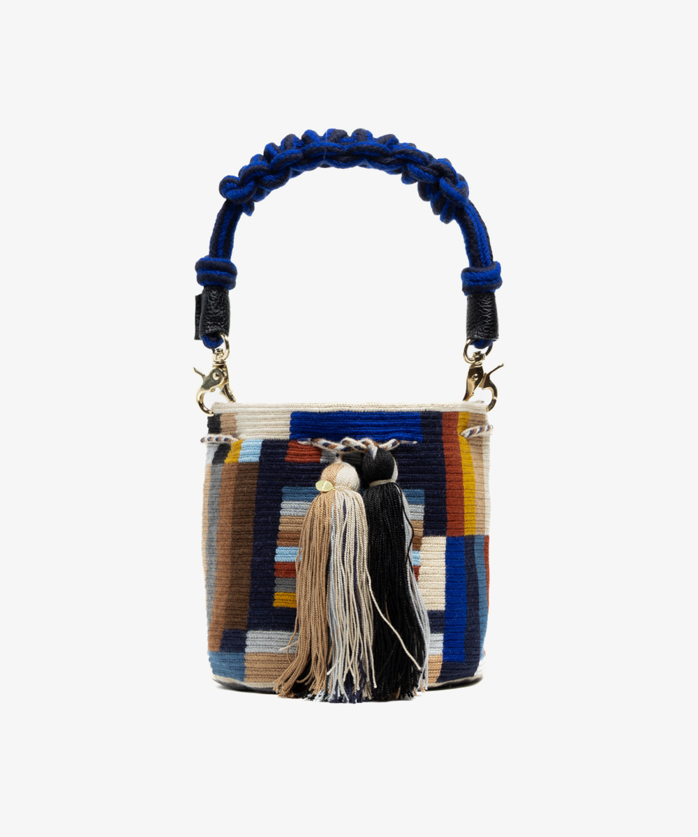 Crossbody Bag M with short macrame handle - BALANCE - NAVY & ROYAL BLUE