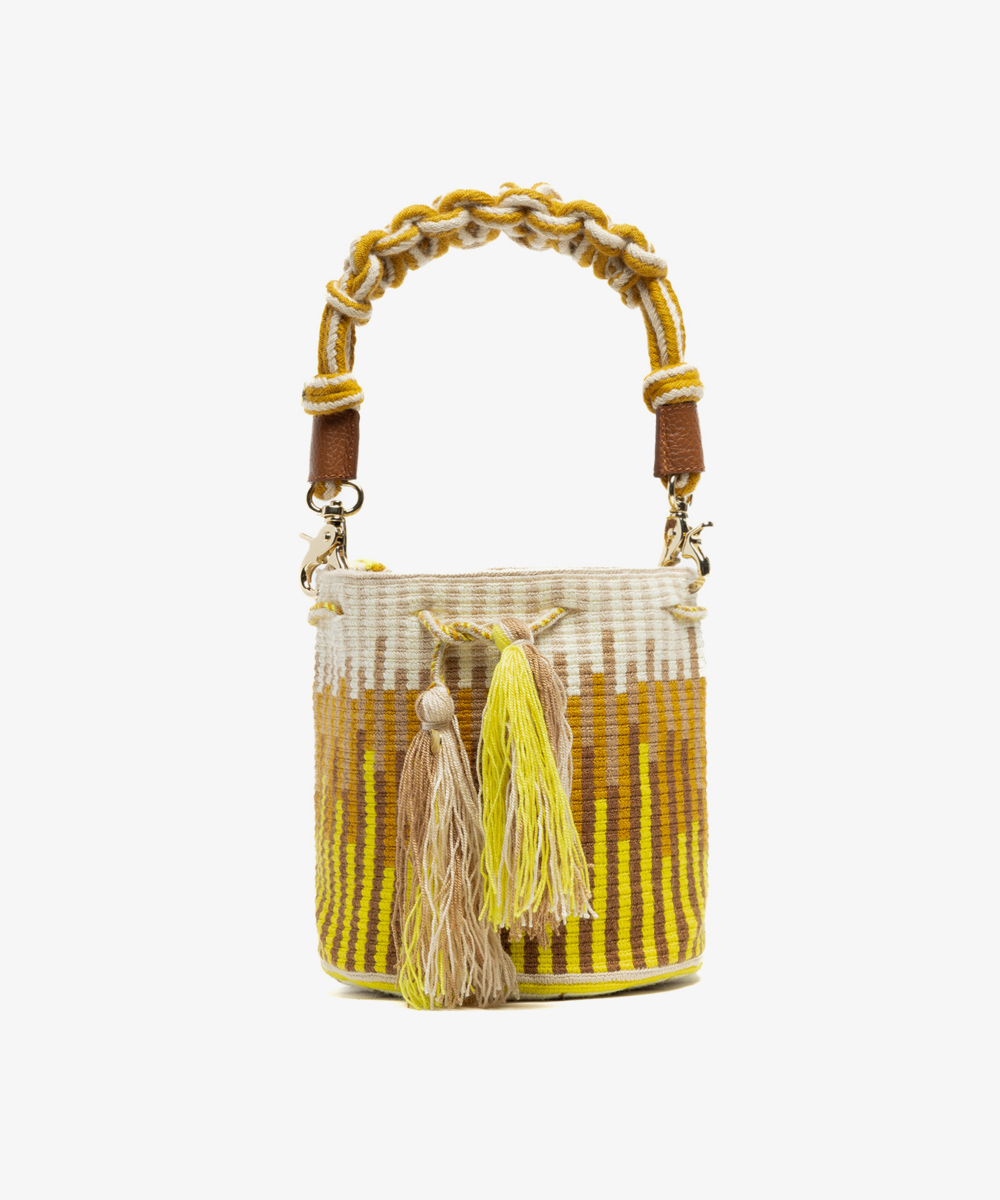 Crossbody Bag M with short macrame handle -  LYNX - YELLOW & MUSTARD