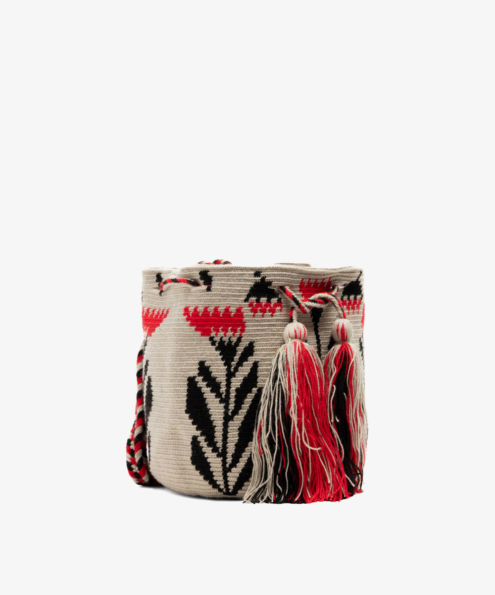 BOLSO CRUZADO M - BEIGE Y ROJO