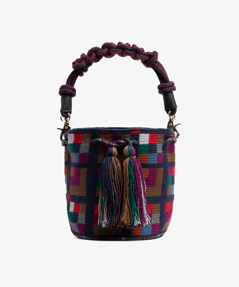 Crossbody Bag MEDIUM - AUDREY - NAVY BLUE & MULTICOLOR WITH STRAP