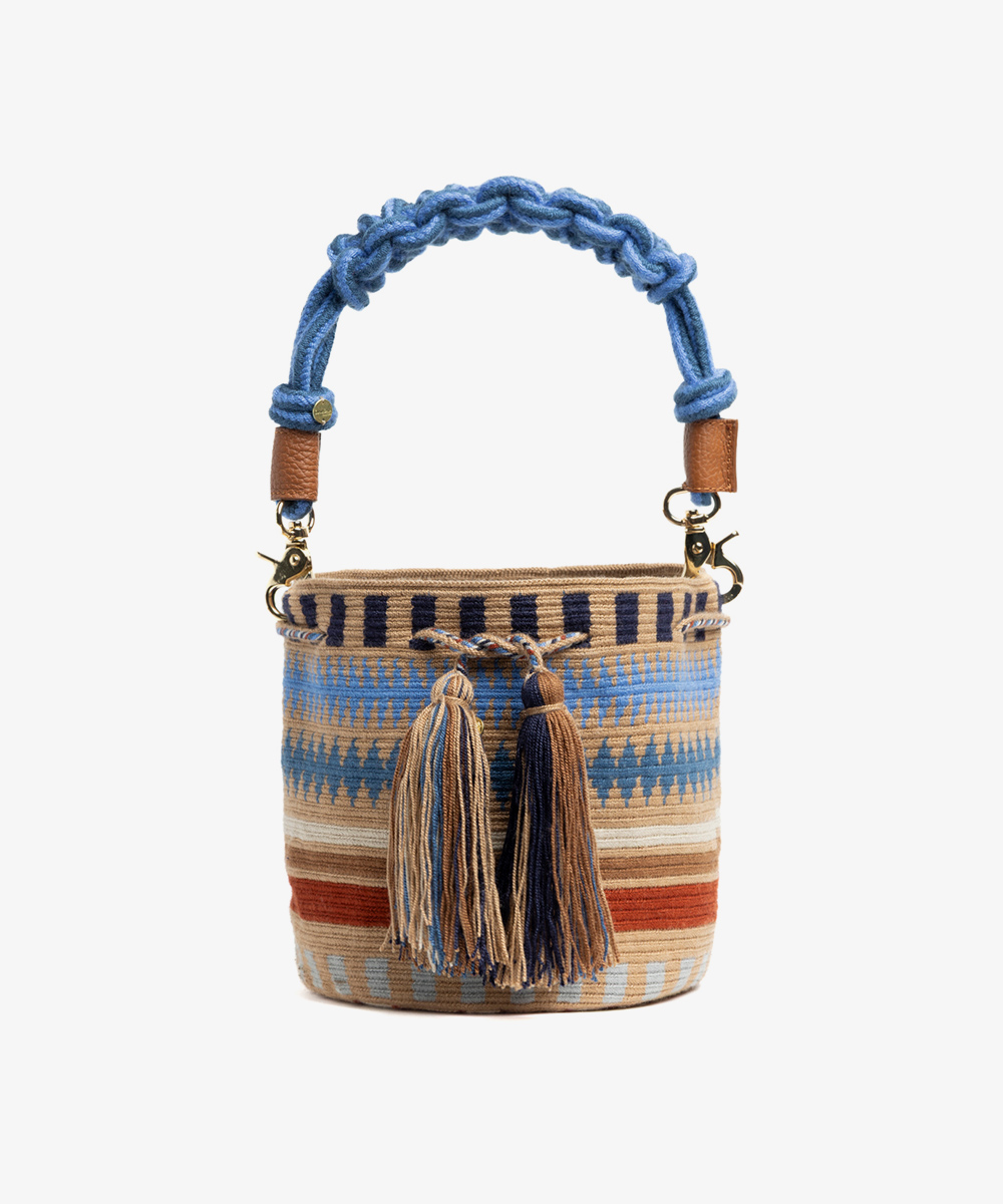 Crossbody Bag M with short macrame handle - BRIDGET- TOAST & BLUE