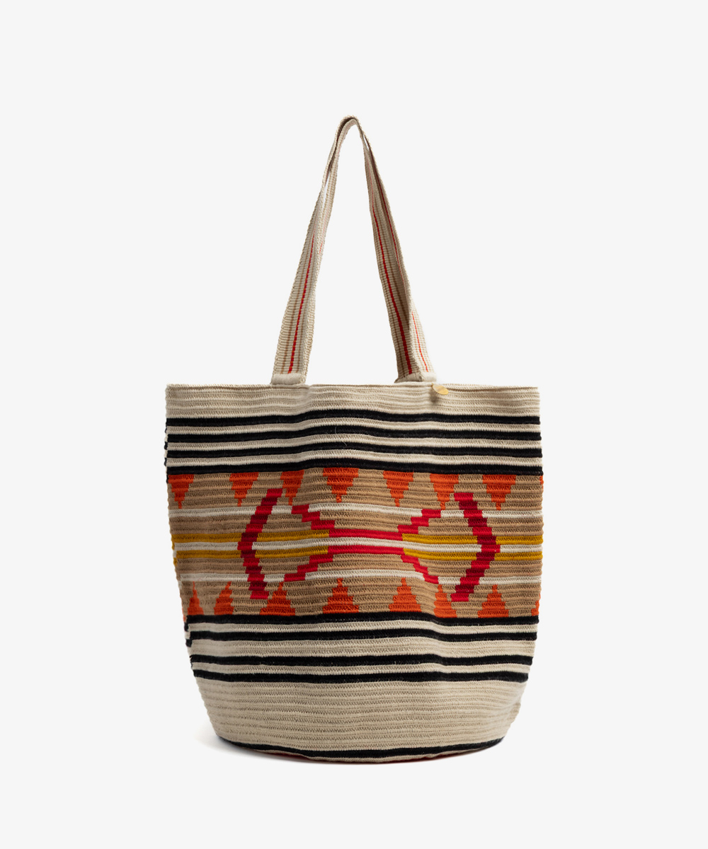 Bolso Tote - EASEL - TOSTADO Y ROJO