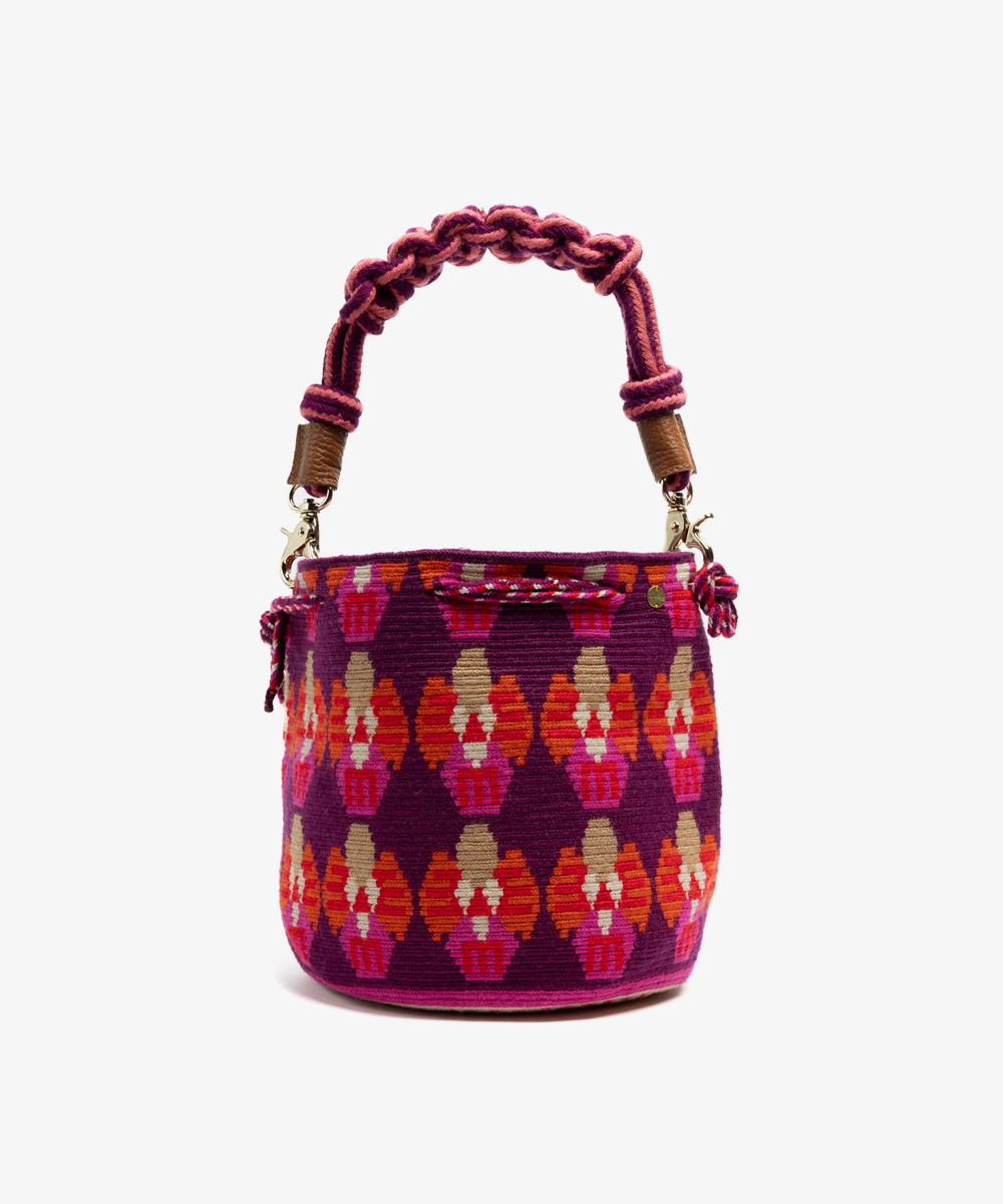 BOLSO MITRA CON ASA DE MACRAMÉ - IRIS - ROSA Y BEIGE