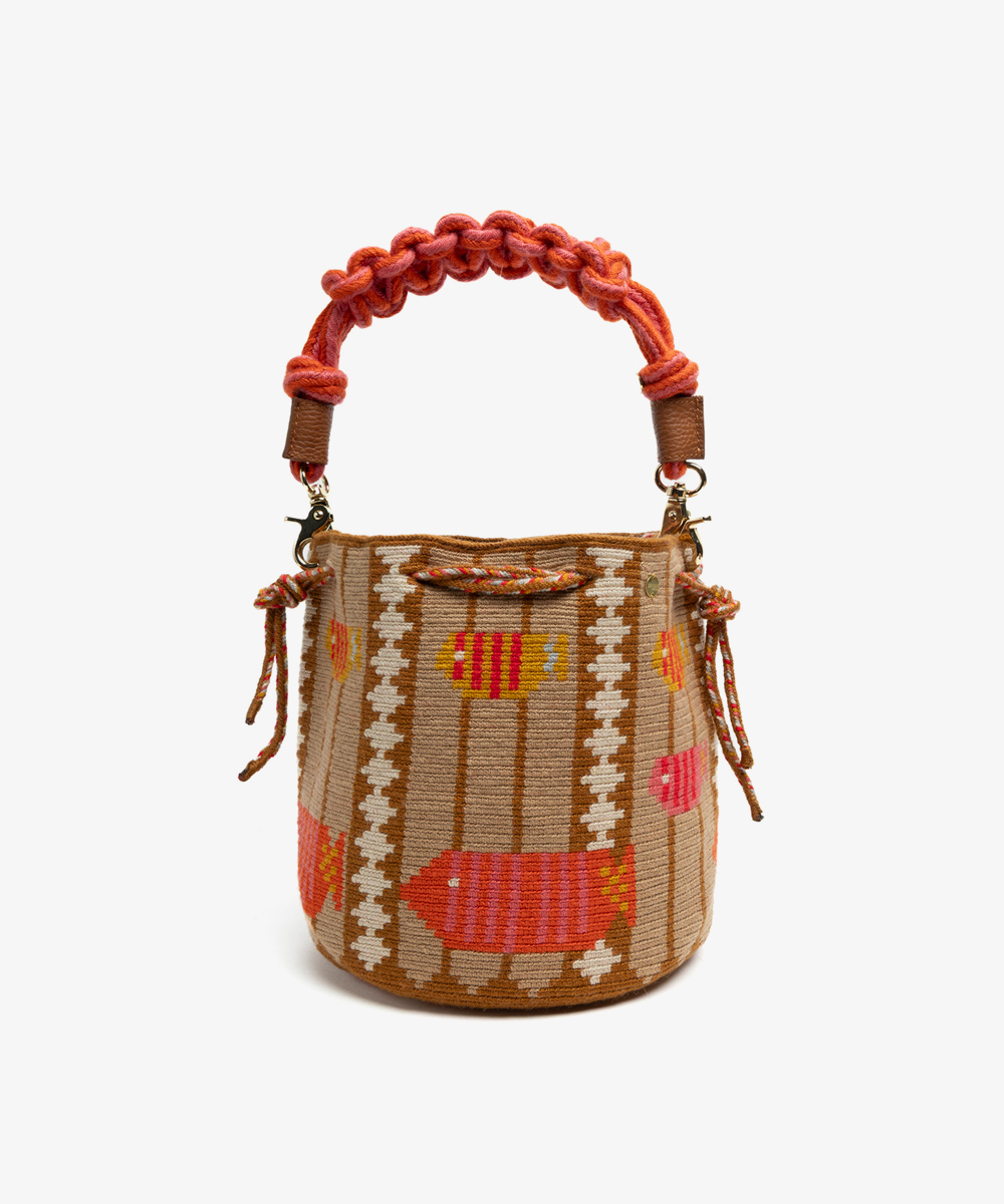 MITRA bag W/ MACRAME STRAP - CEPHEUS - CAMEL & PINK