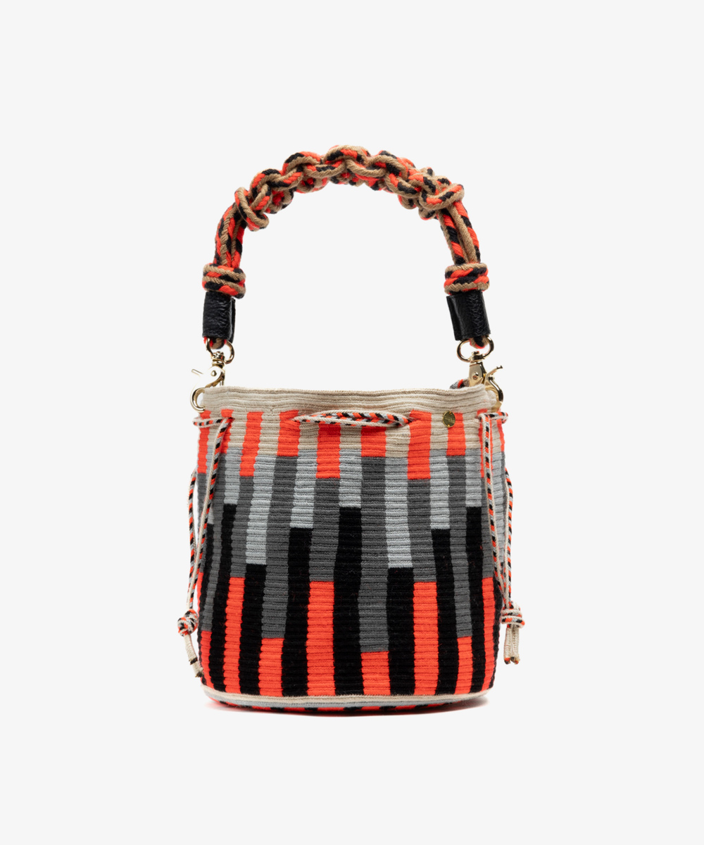 MITRA bag W/ MACRAME STRAP - LYNX - NEON ORANGE & BLACK