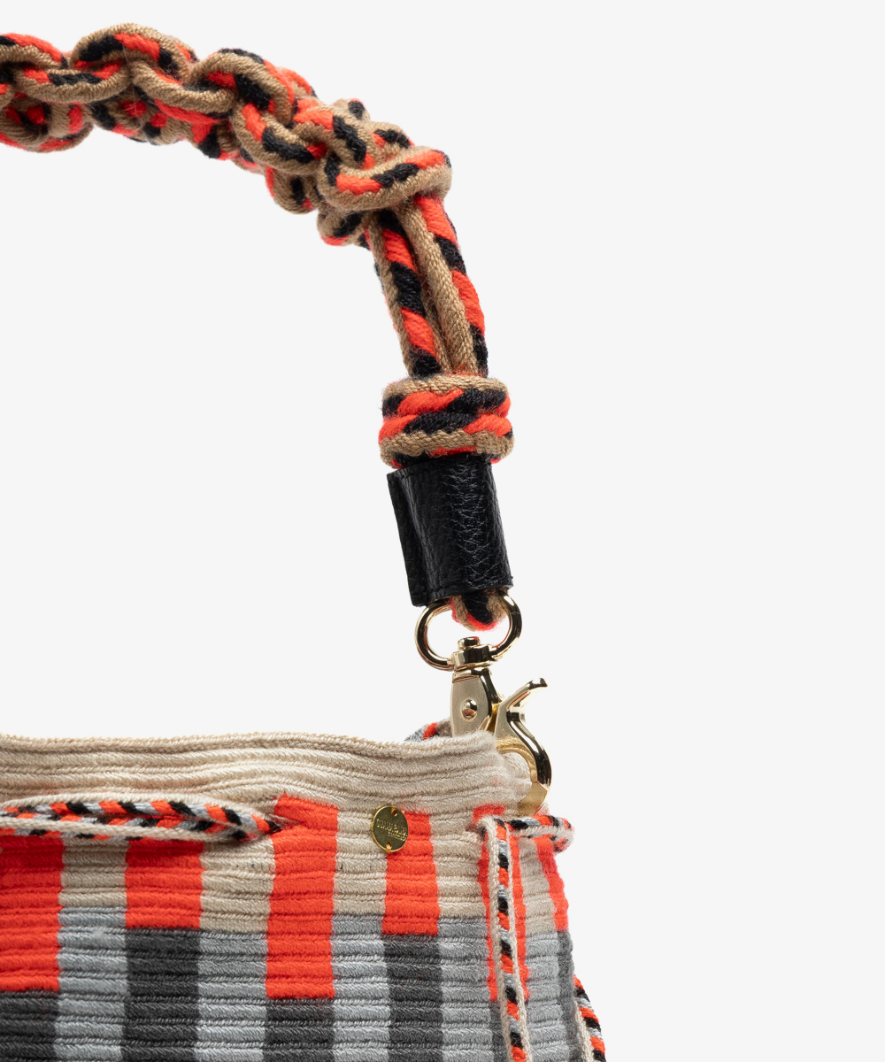 MITRA bag W/ MACRAME STRAP - LYNX - NEON ORANGE & BLACK
