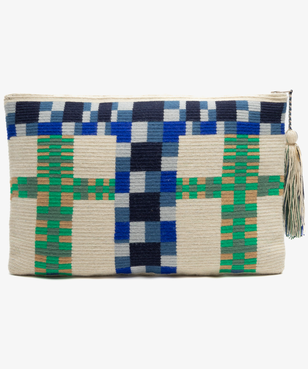 Large Clutch Bag - DELPHINIUS - BEIGE & BLUE