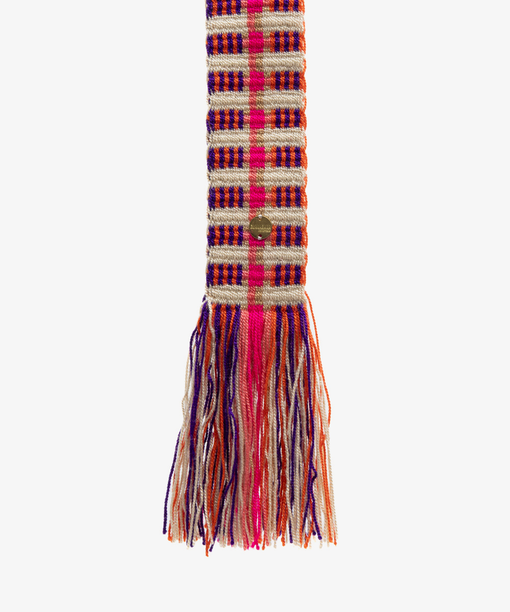 Belt with fringes - BEIGE AND PINK