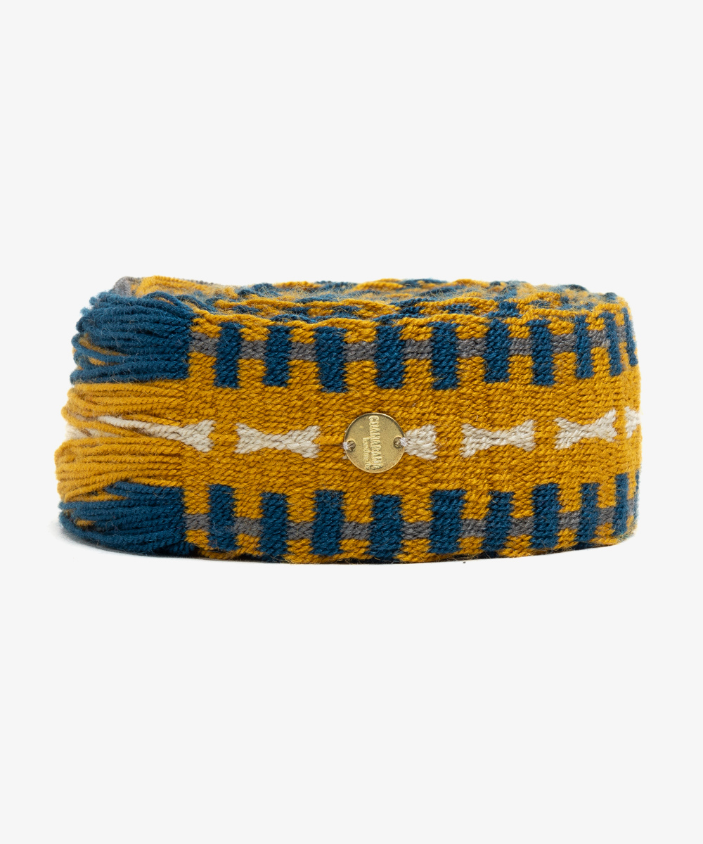 Belt with fringes mustard & blue