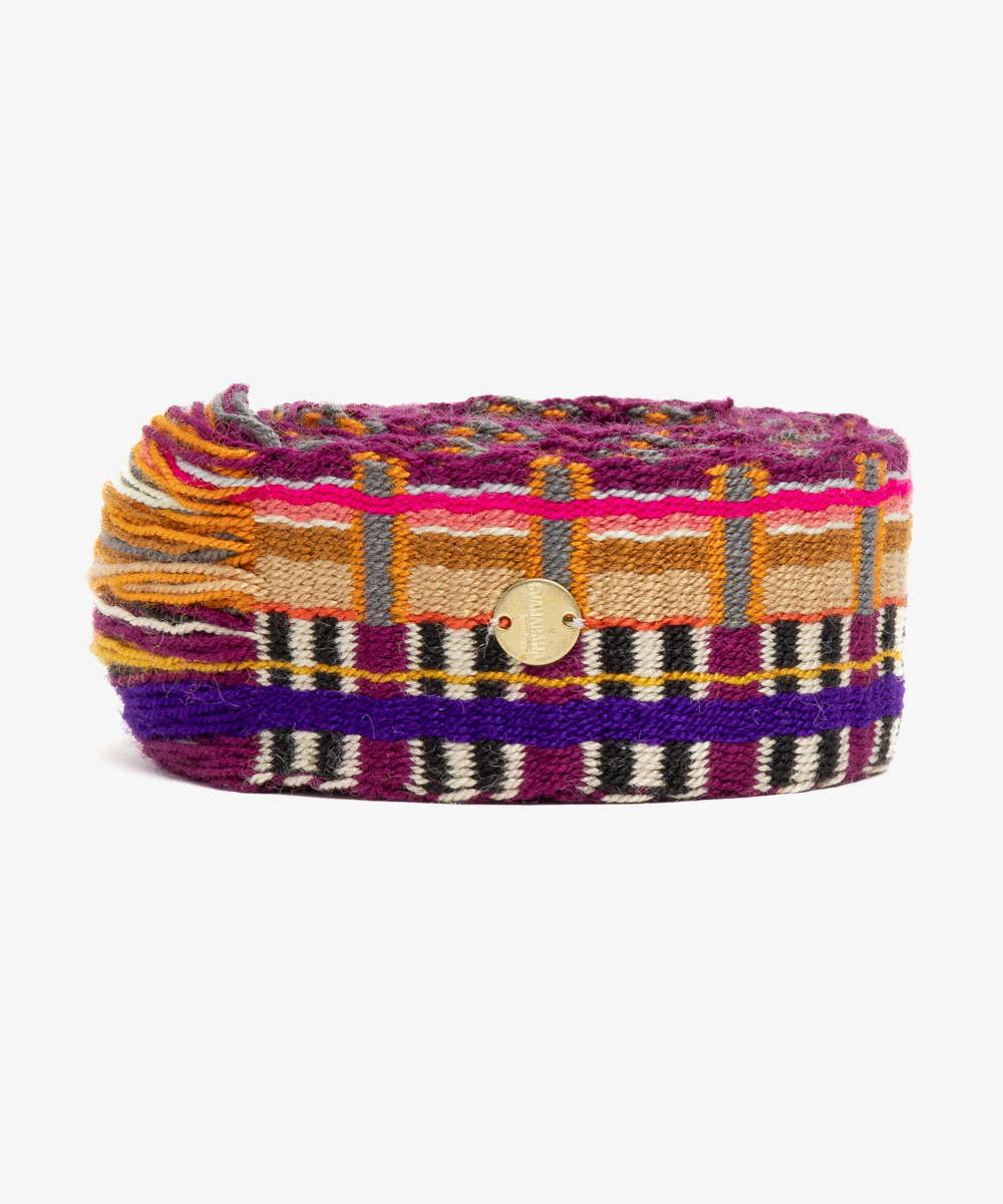 Belt with fringes purple & beige