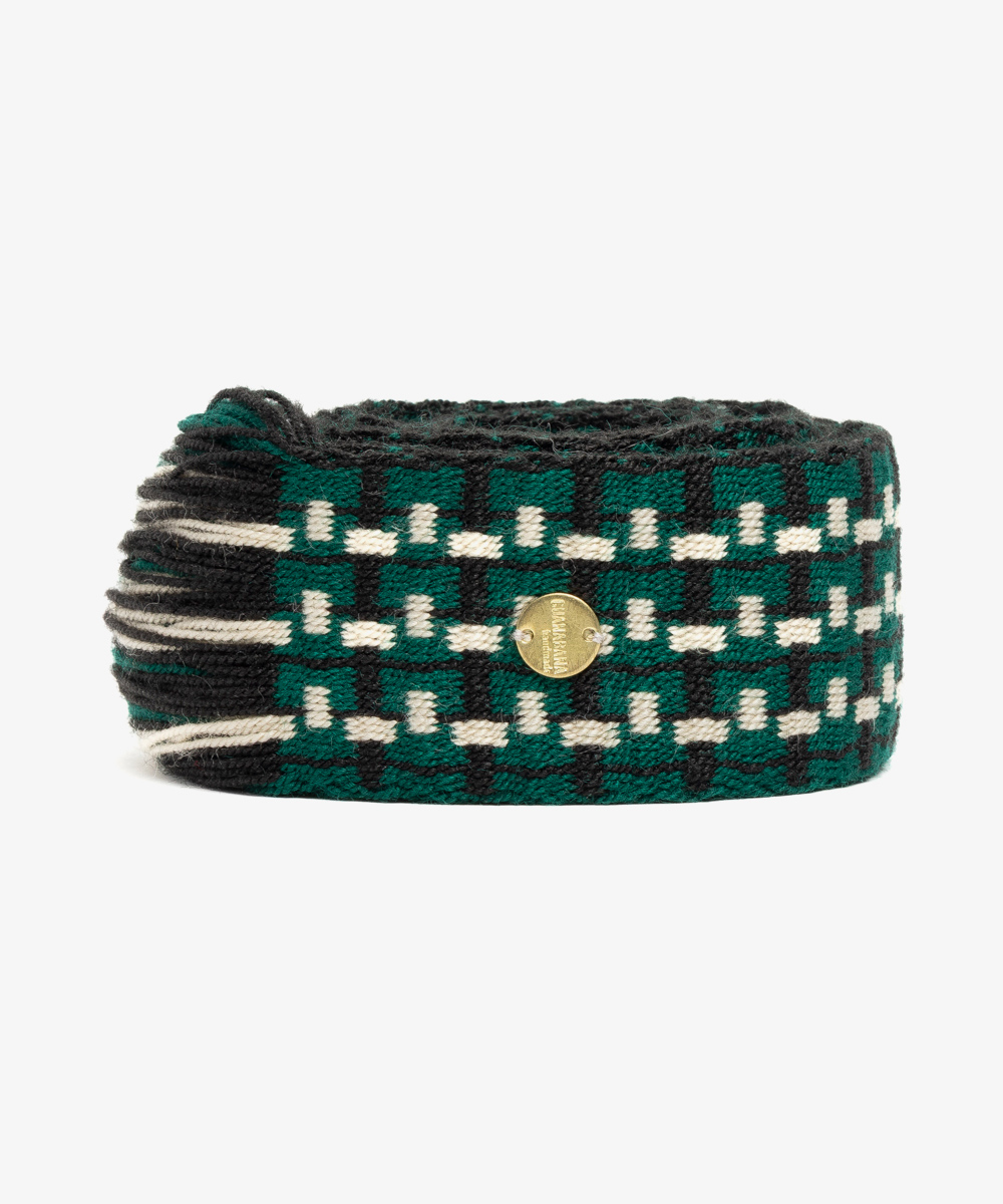 Cinturón de flecos verde y beige