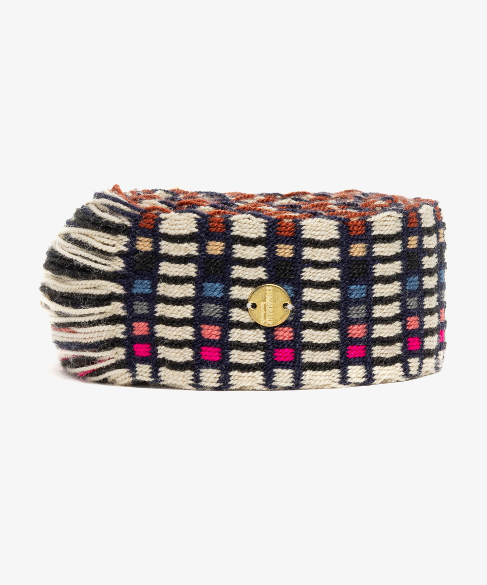 Belt with fringes beige & blue