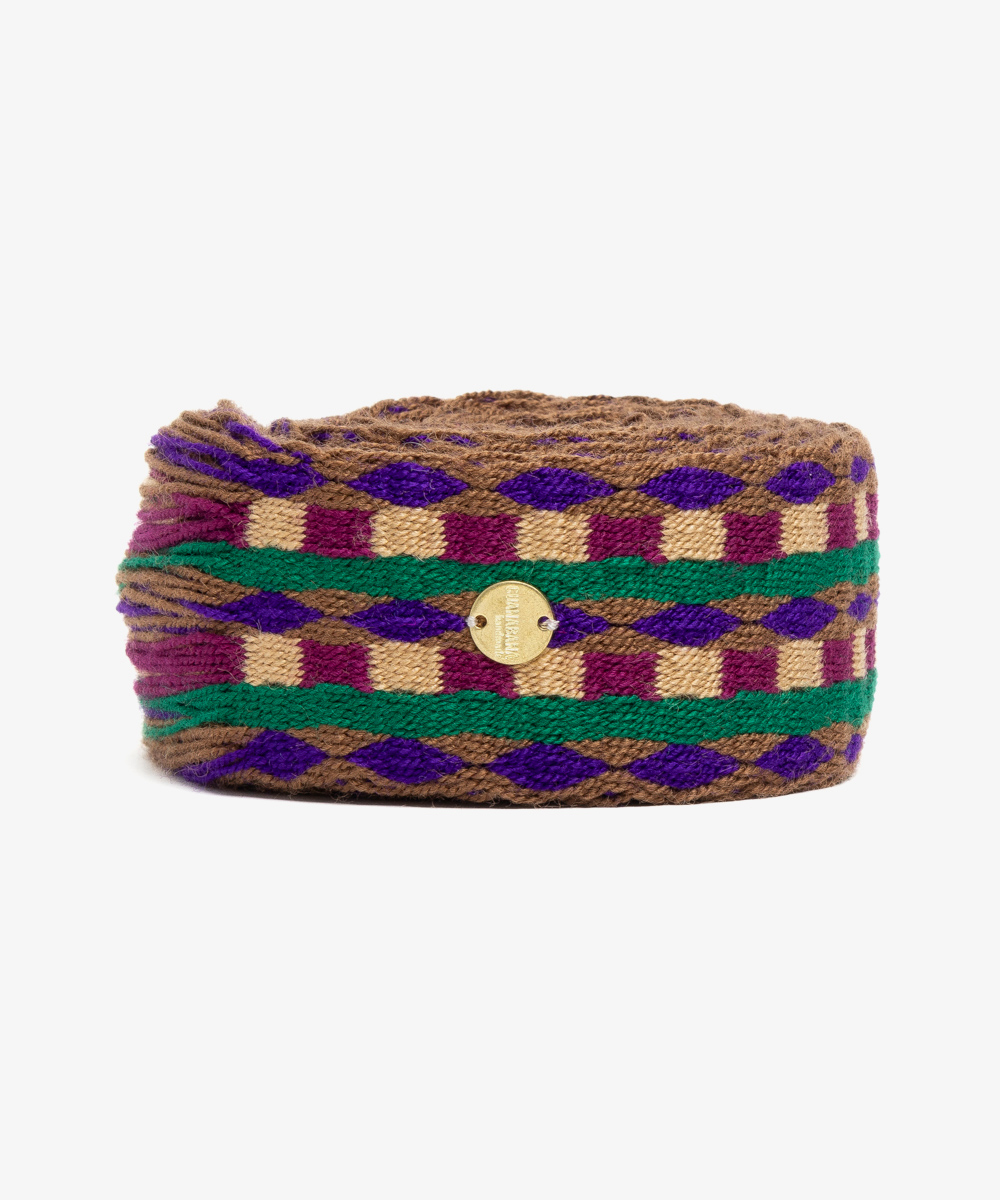 Cinturón de flecos morado y verde
