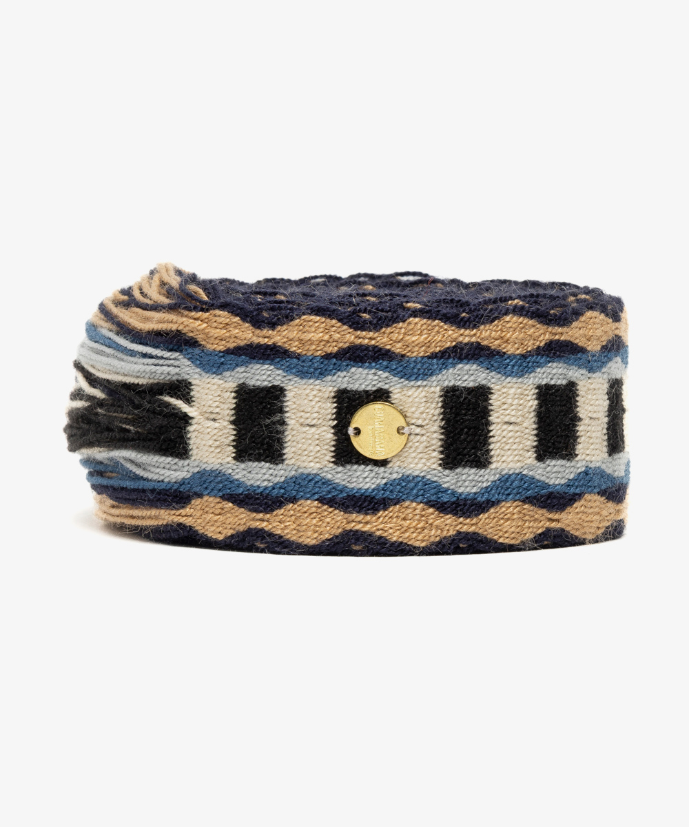 Belt with fringes blue & beige