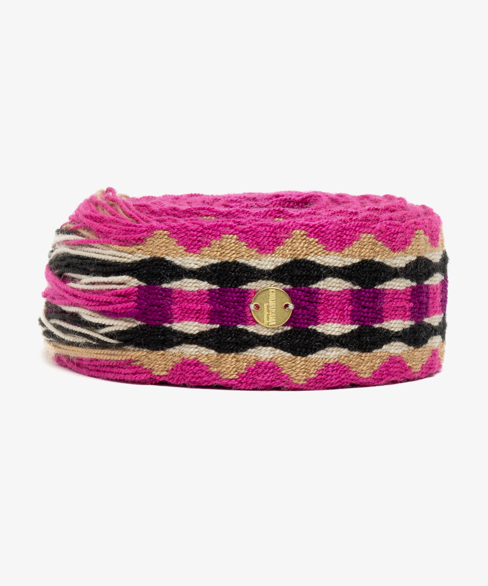 Belt with fringes pink & beige