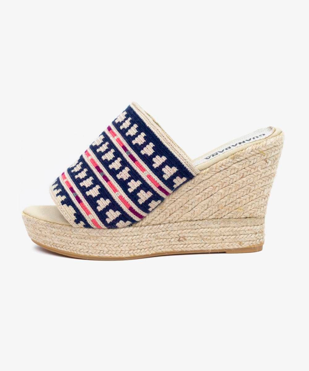 MULE ESPADRILLE WITH HEEL - ETNA - NAVY & PINK