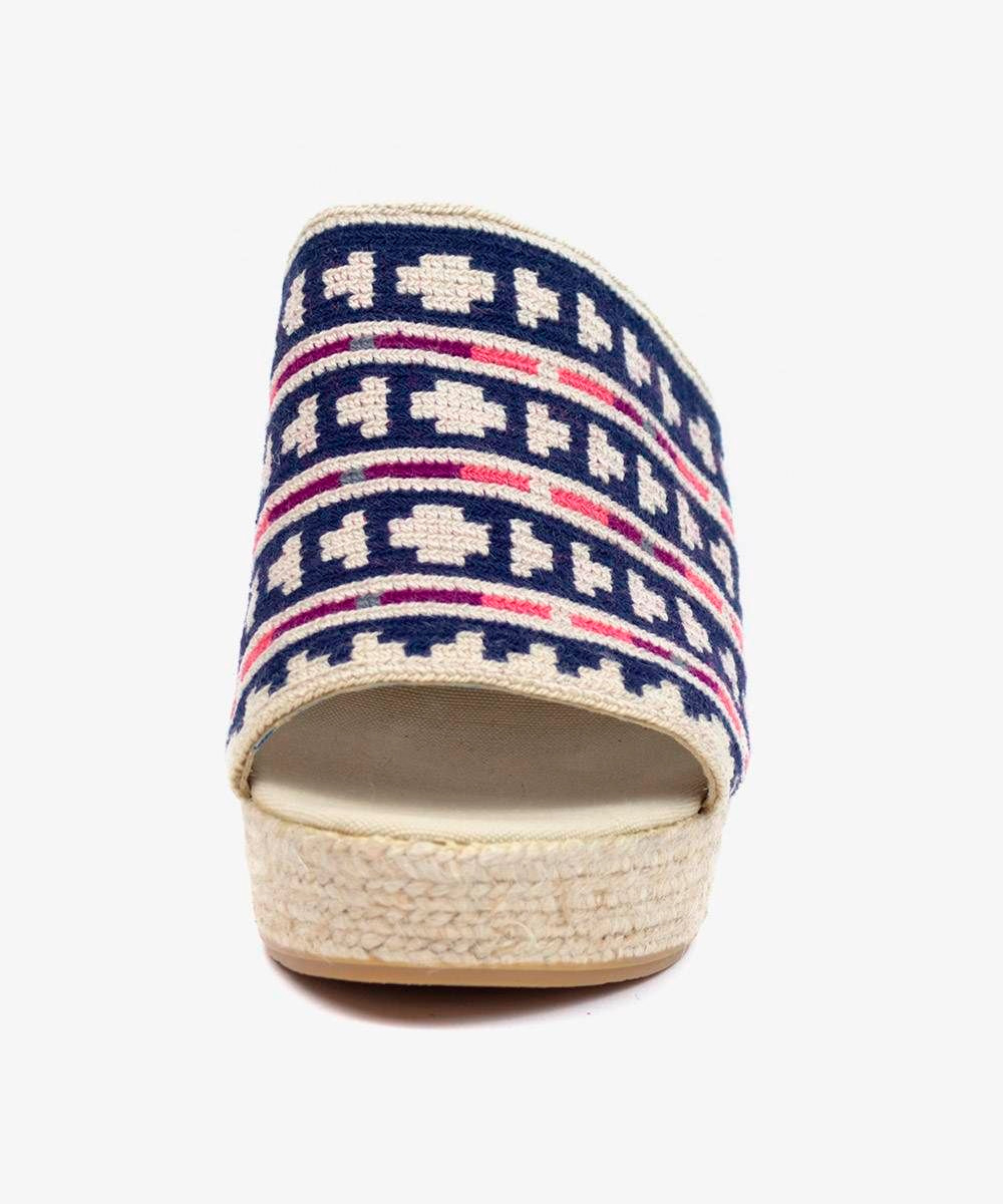 MULE ESPADRILLE WITH HEEL - ETNA - NAVY & PINK