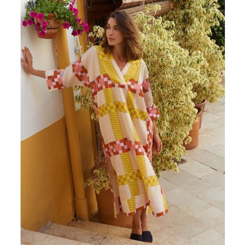 LINEN DRESS -  DELPHINIUS - PINK & YELLOW