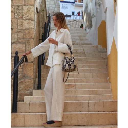 BOLSO MITRA CON ASA DE MACRAMÉ -  CIRCINUS - BEIGE Y GRIS CLARO