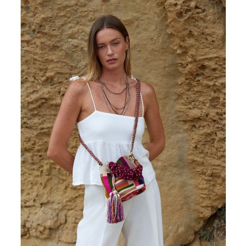 BOLSO CRUZADO M CON ASA DE MACRAMÉ -  BALANCE - TOSTADO Y MULTICOLOR