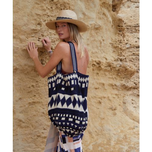 Bolso Tote - ARA - MARINO Y BEIGE