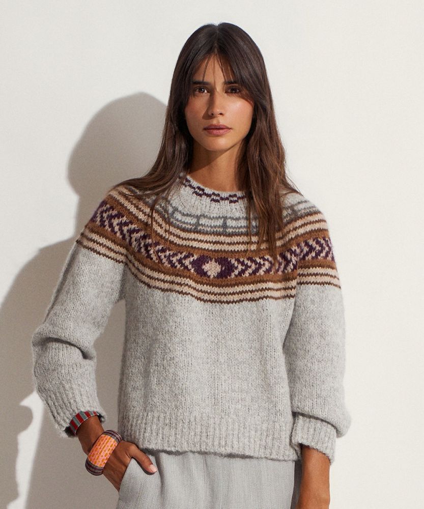 JERSEY ESTHER DE ALPACA FAIR ISLE - GRIS