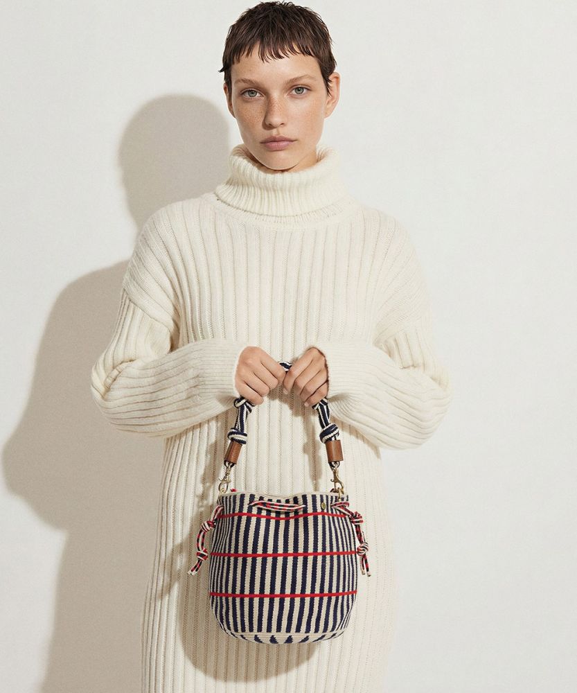 MITRA bag W/ MACRAME STRAP -PEACOCK - BEIGE & NAVY