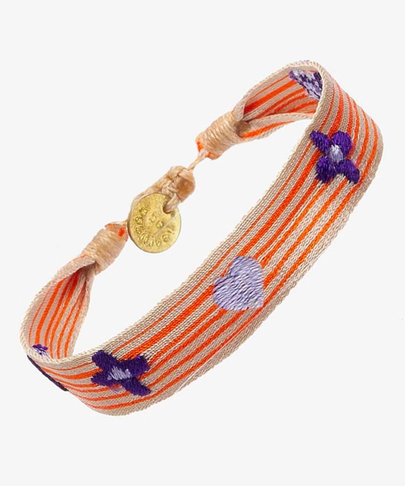 EMBROIDERED BRACELET - BEIGE & ORANGE STRIPES