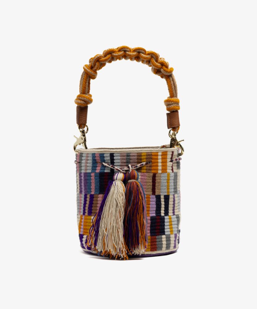 BOLSO CRUZADO M CON ASA DE MACRAMÉ - OCTANT - MORADO Y BEIGE