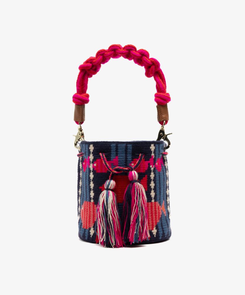 Crossbody Bag M with short macrame handle - CEPHEUS - NAVY & PINK